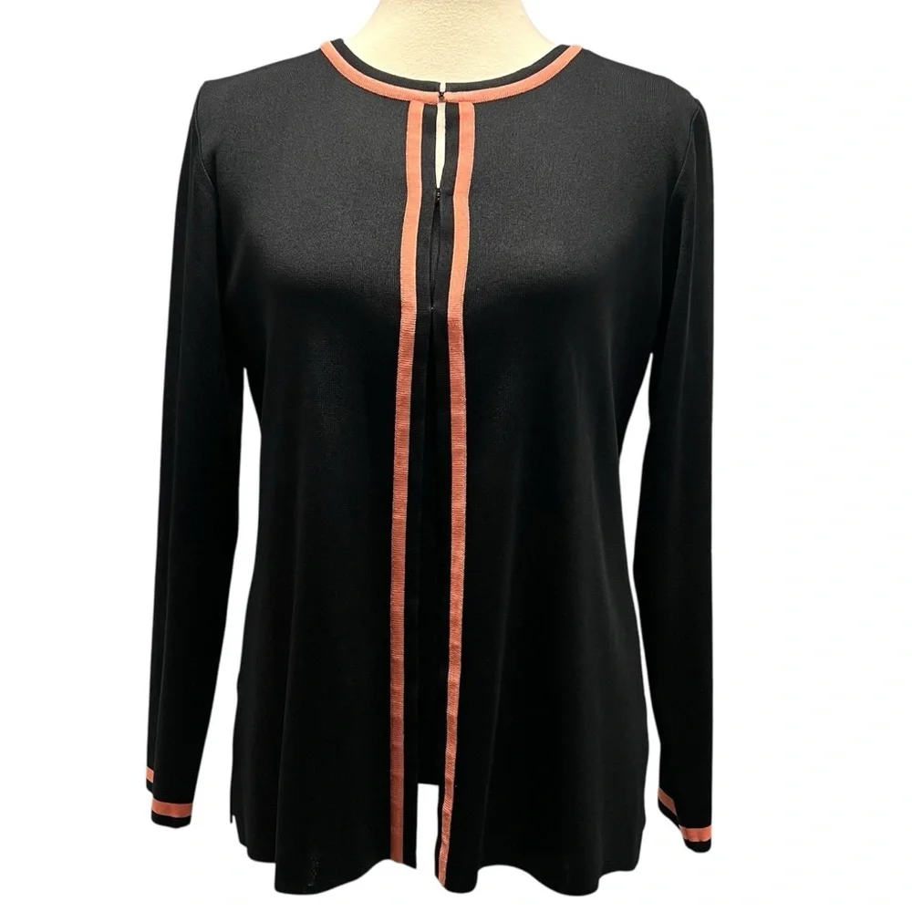 Misook 2 Piece Black Tank & Jacket Coral Trim Women’s Small/Medium - Picture 2 of 12